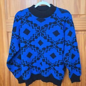 Vintage Cheryls Black and Blue Sweater Made in USA Size L